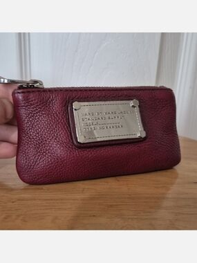 Marc By Marc Jacobs Red Pebbled Leather Coin Purse Zippered Wallet With Key Fob